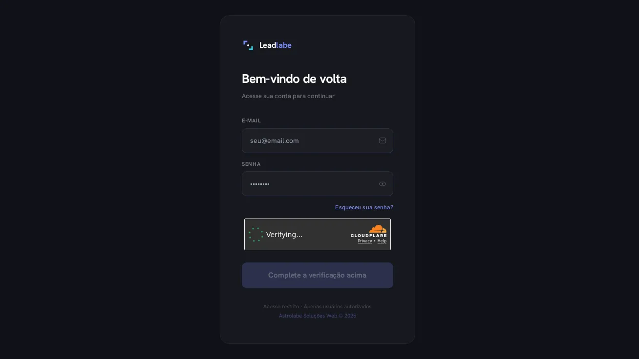 LeadLabe: tela de login